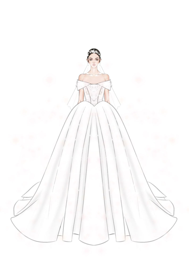 The bodice with mikado and the bottom with tulle