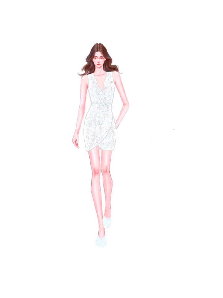 Timeless exquisite mini wrap offwhite dress