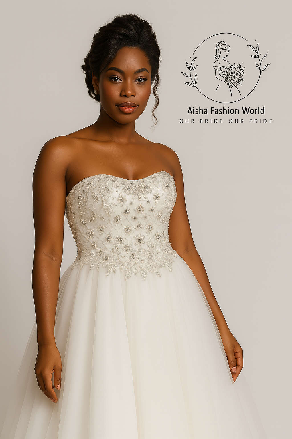 ✨ Aisha Fashion World – “Majestic Bloom” Strapless Gown ✨