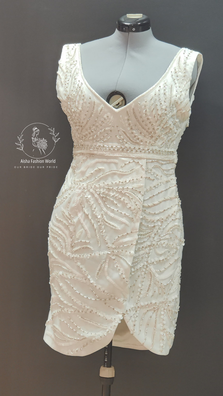 Timeless exquisite mini wrap offwhite dress