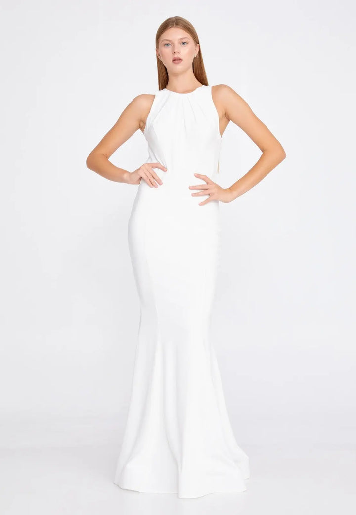 Sheath with open back wedding dress aishafashionworld