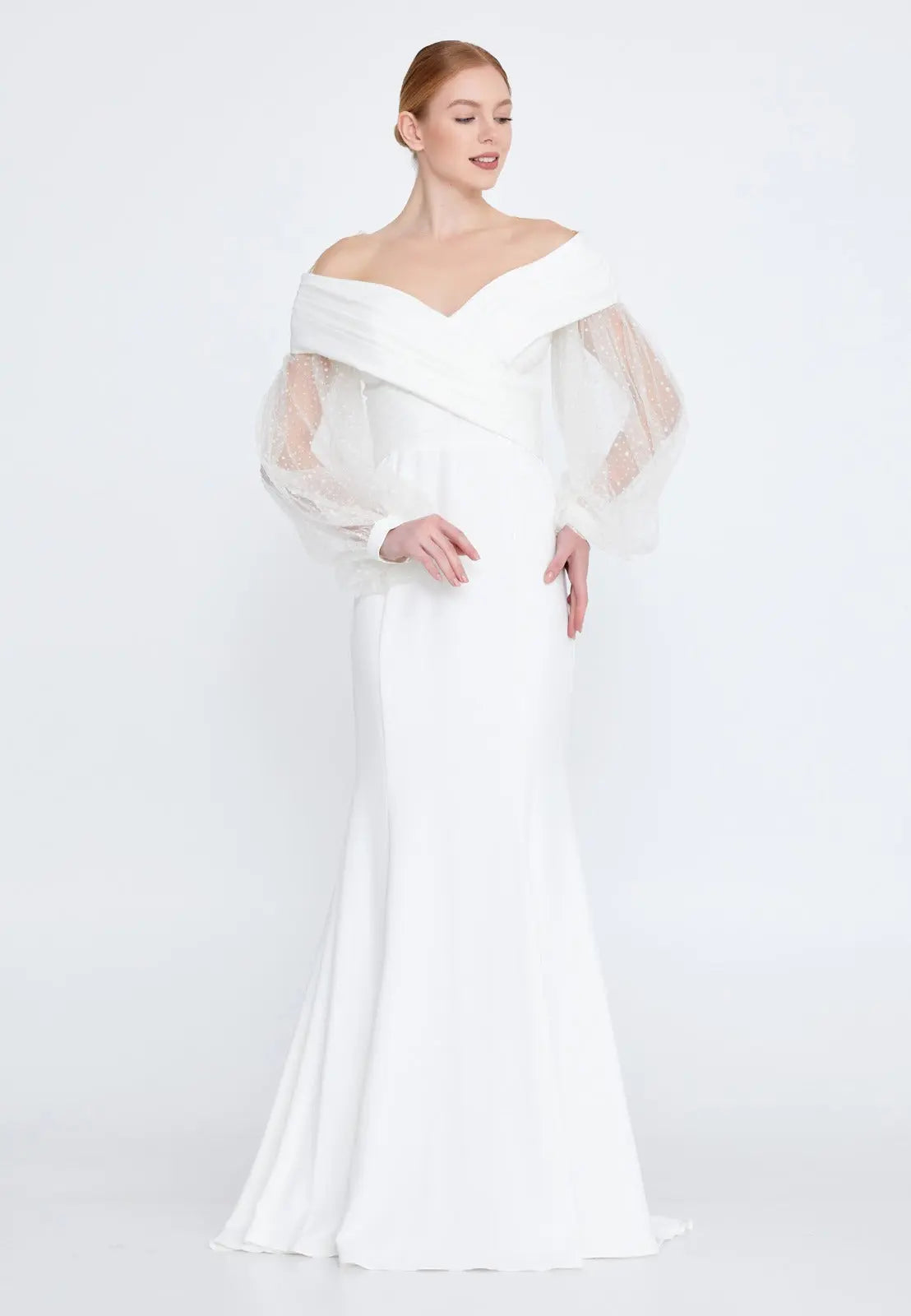 Off shoulder wedding dress aishafashionworld