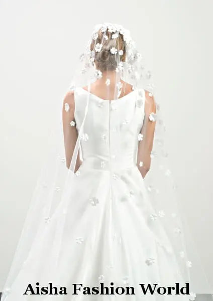 Aisha Fashion World V56-350/1 3D Flower Intensive Wedding Veil - aishafashionworld