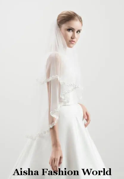 Double-layered elbow AFWV53-150/2 Wedding Veil With comb - aishafashionworld