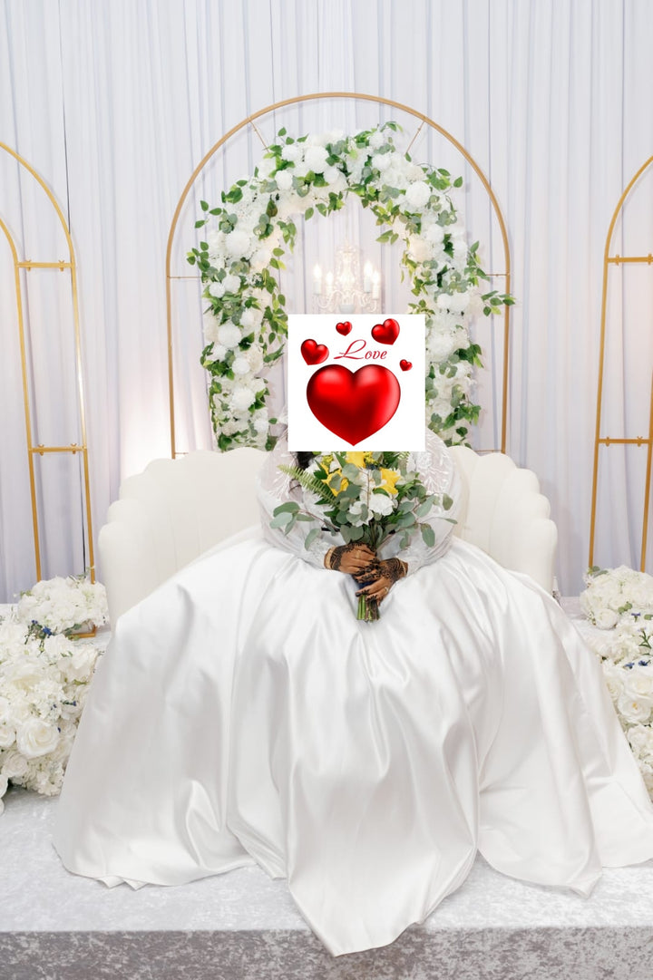 Modest hijabi wedding ball gown with floral lace bodice and Mikado skirt