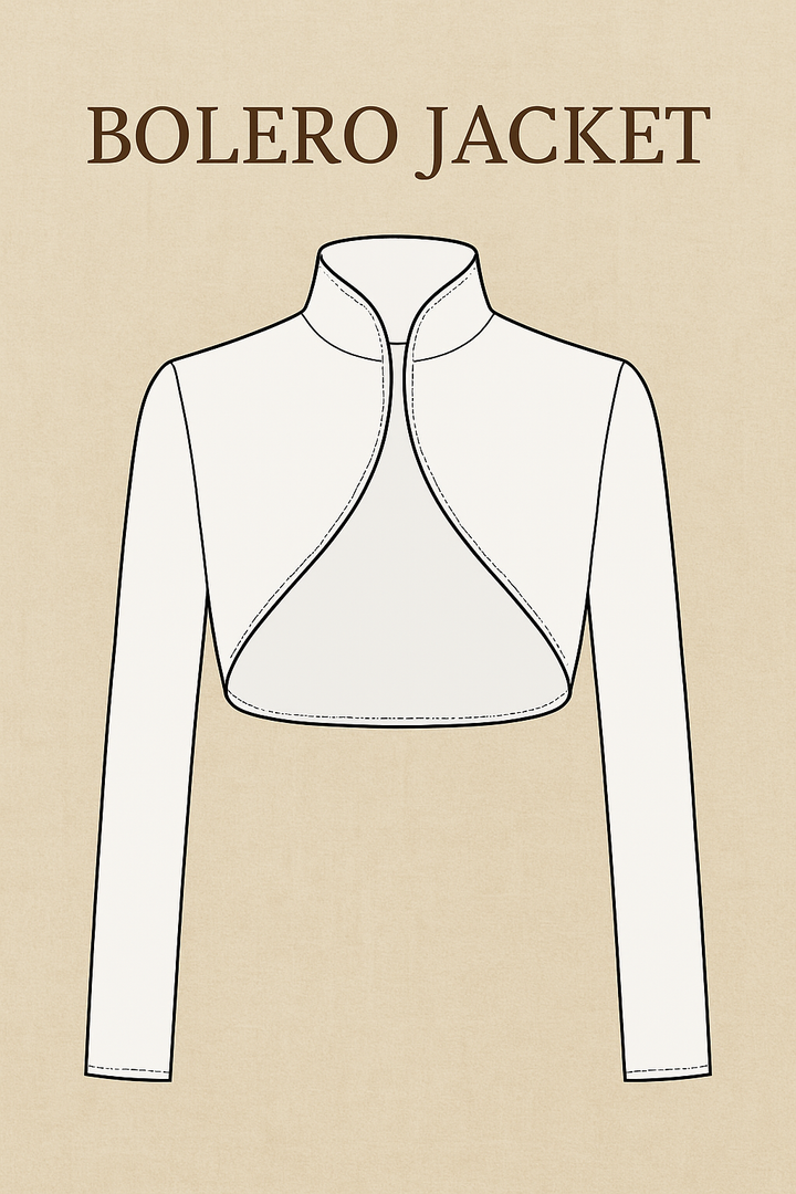 Elegant White Bridal Bolero Jacket – Satin Finish, Long Sleeves