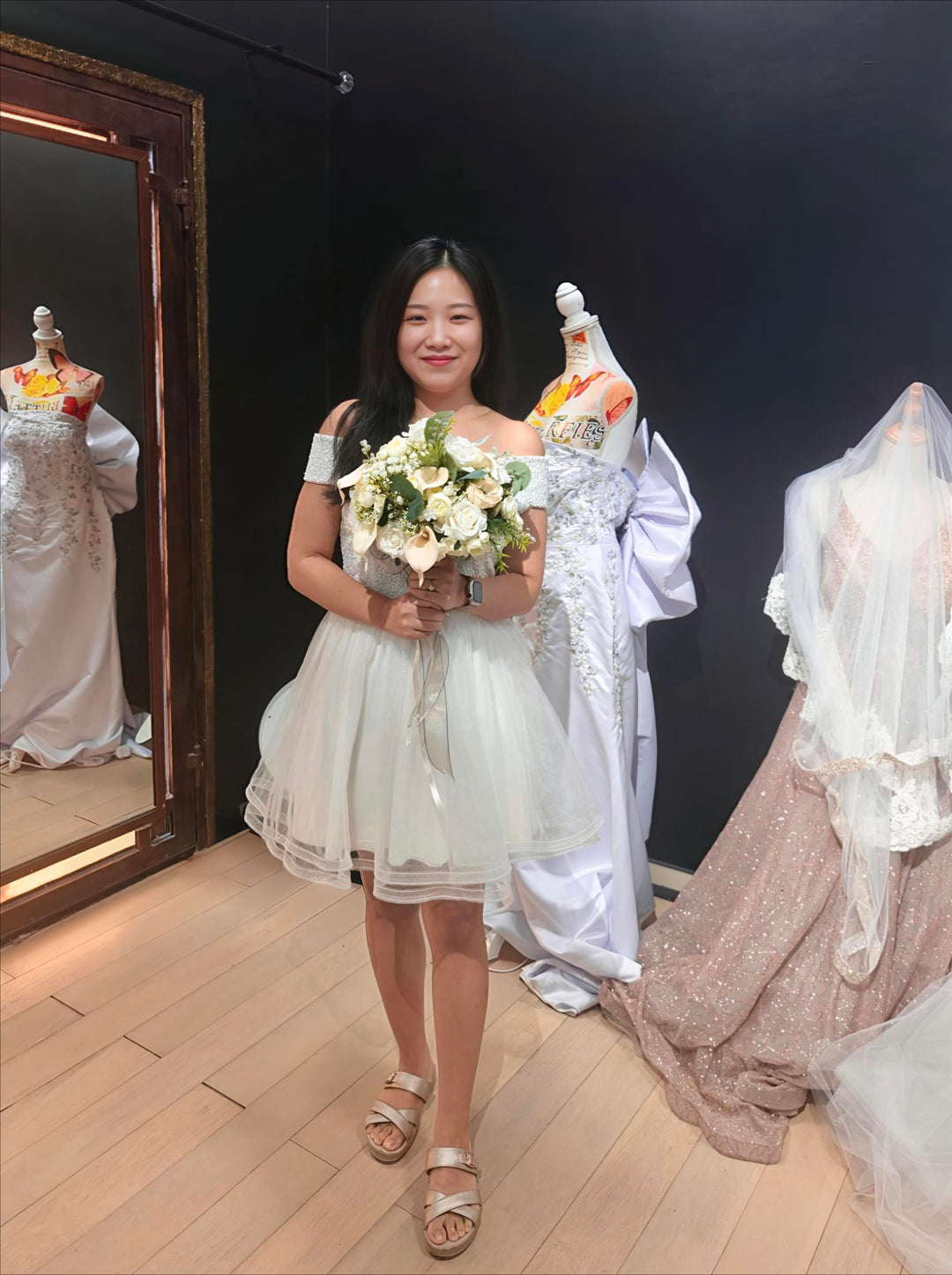 The "Petite Eclat" Off-the-Shoulder Mini Bridal Gown – Civil & Destination Wedding Edition