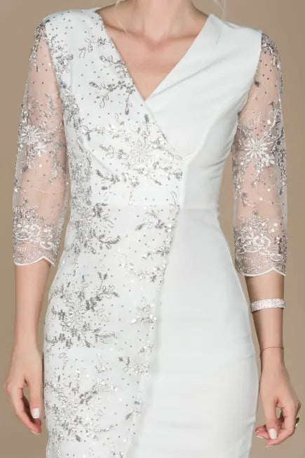 White Short Simple Civil Wedding Dress ABK832 aishafashionworld