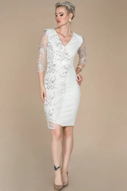White Short Simple Civil Wedding Dress ABK832 aishafashionworld