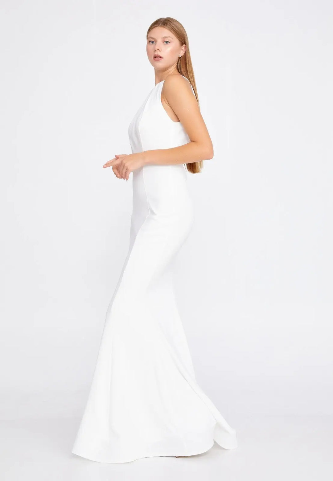 Sheath with open back wedding dress aishafashionworld