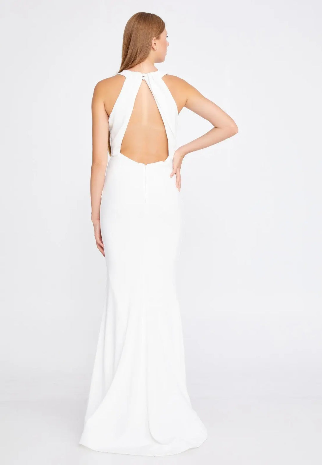 Sheath with open back wedding dress aishafashionworld