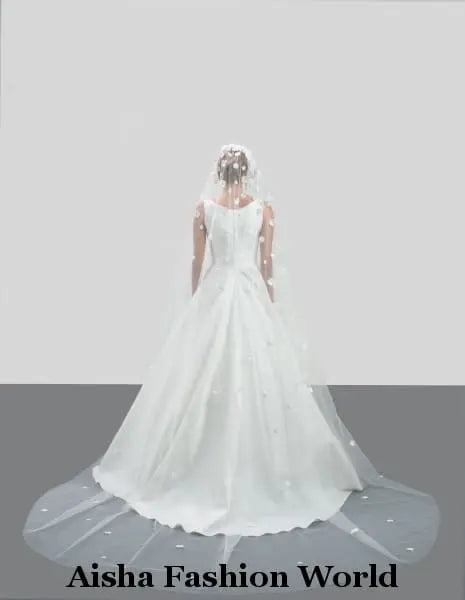 Aisha Fashion World V56-350/1 3D Flower Intensive Wedding Veil - aishafashionworld