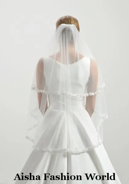 Double-layered elbow AFWV53-150/2 Wedding Veil With comb - aishafashionworld