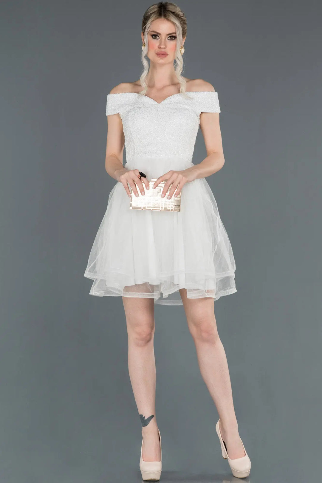 Short White Prom Gown AFWABK776 aishafashionworld